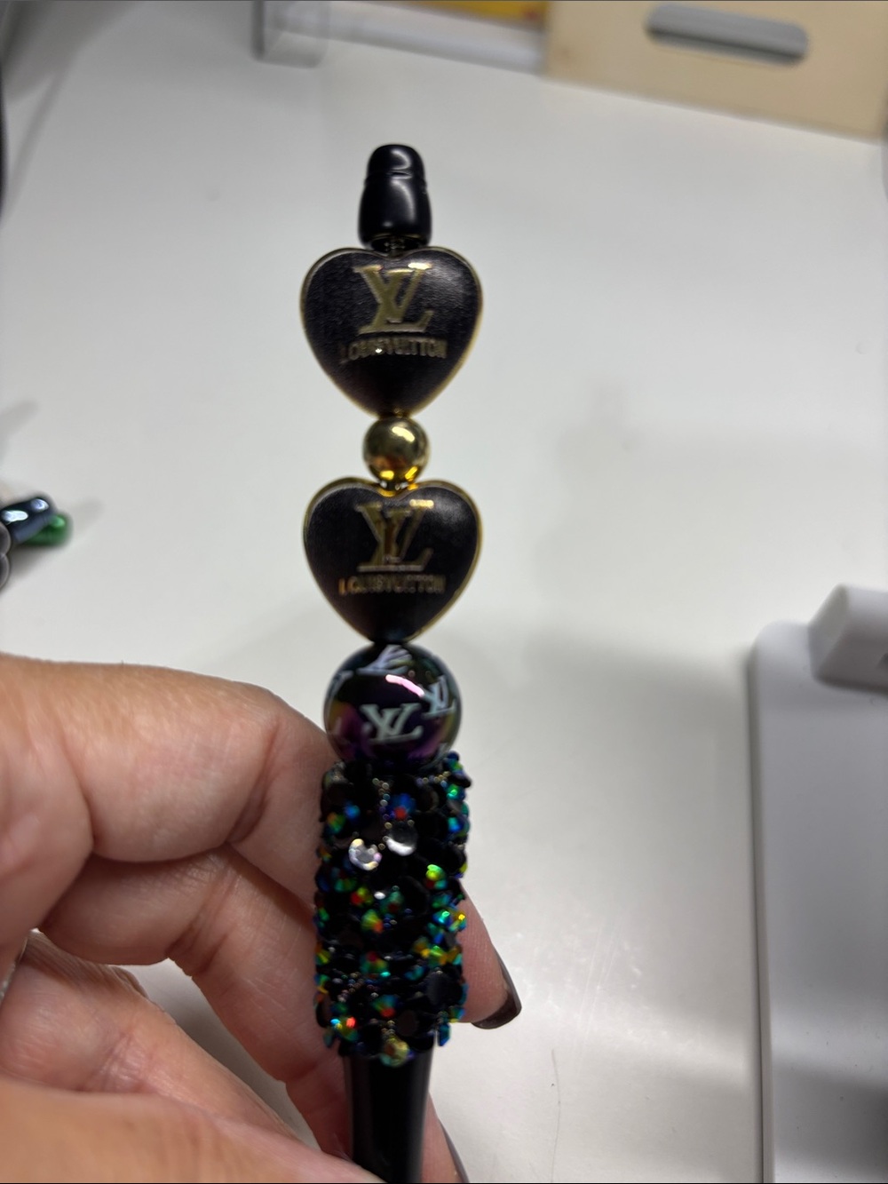 Black and Gold Heart Bead Pen